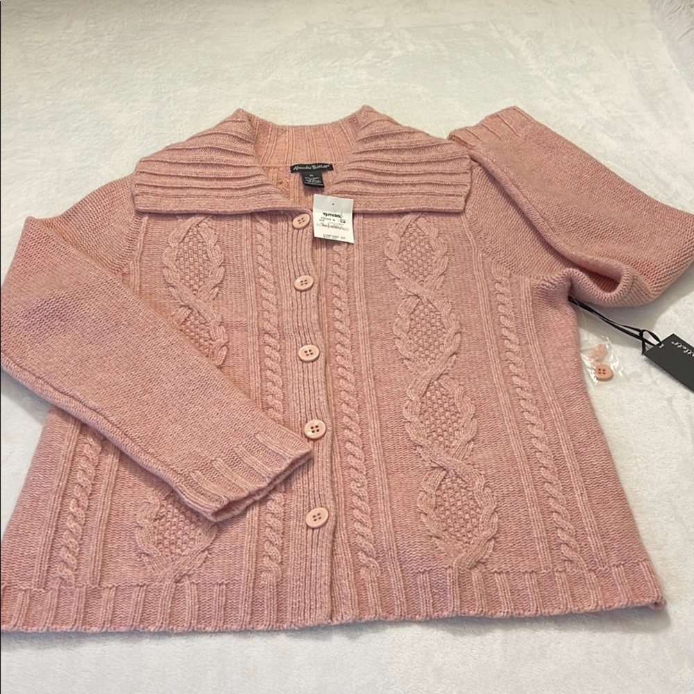 Alexandra Bartlett Pink Cable Knit Button Front Cardigan